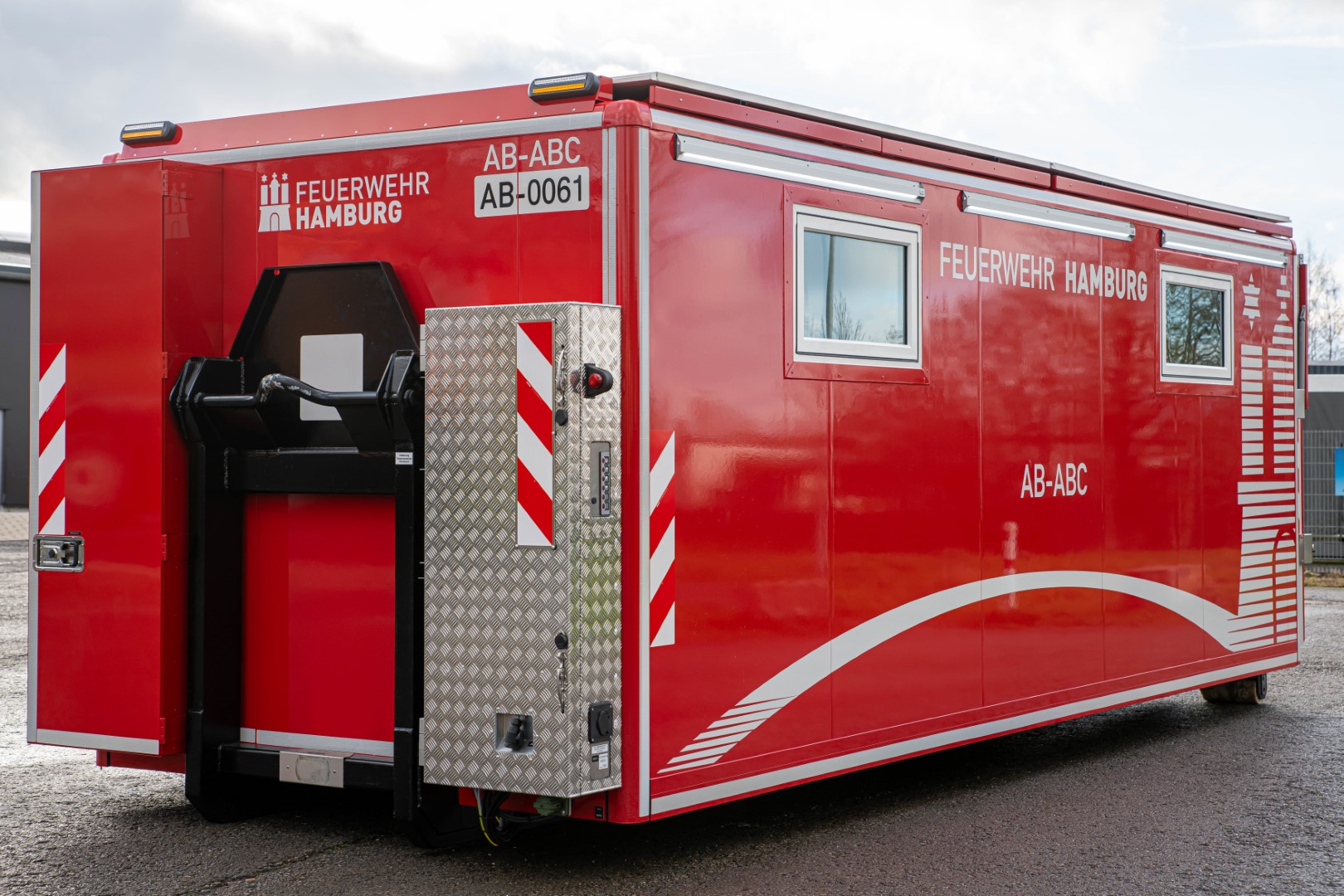 Abrollbehälter ABC Feuerwehr Hamburg AB-ABC Meindl Behälter Ausklappbarer Heckraum Schiebedach