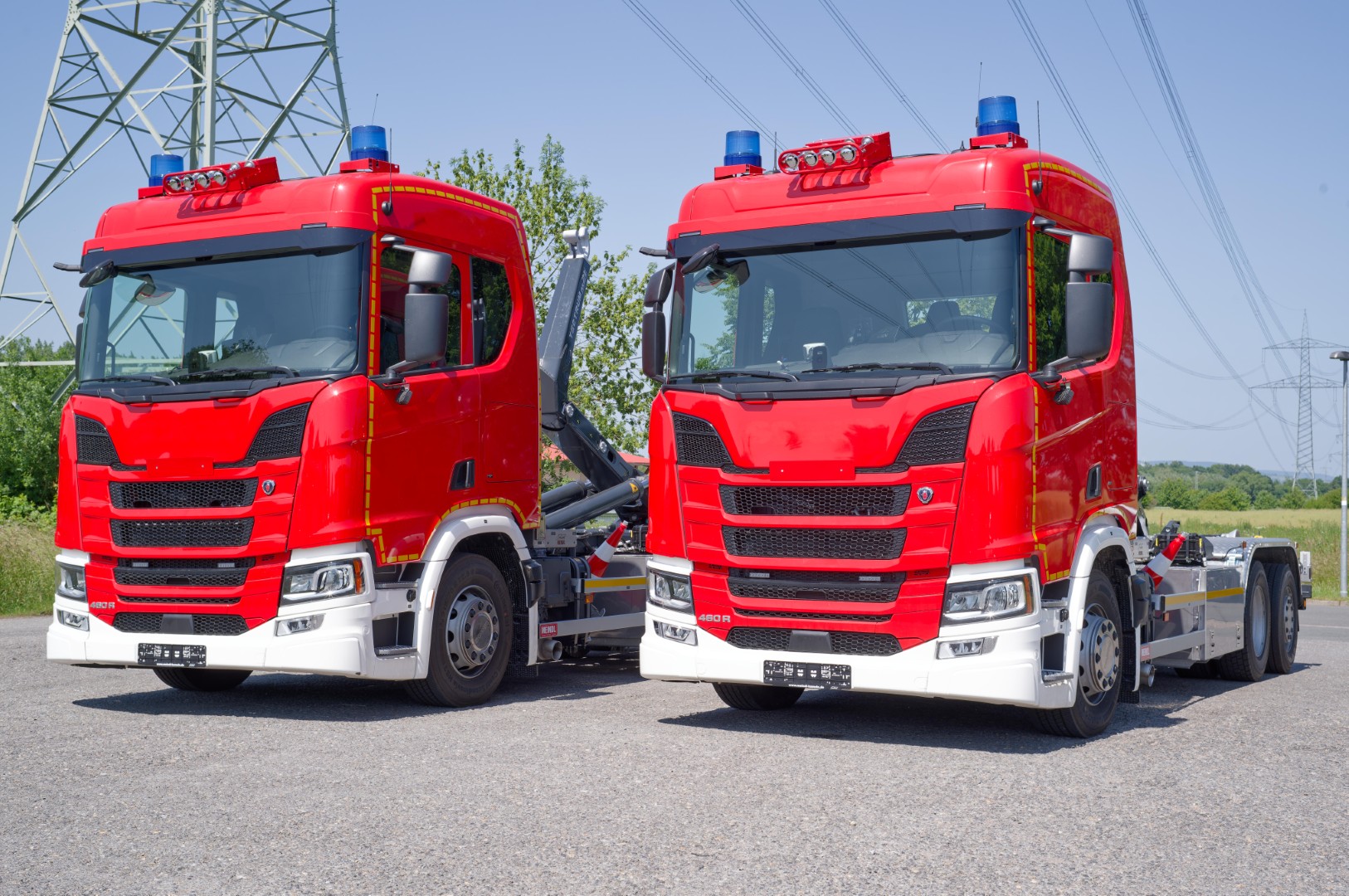 SCANIA Feuerwehrfahrzeug LKW Wechsllader WLF 26/6900, Feuerwehr Bielefeld Abrollkipper Meiller MEINDL Fahrzeugbau