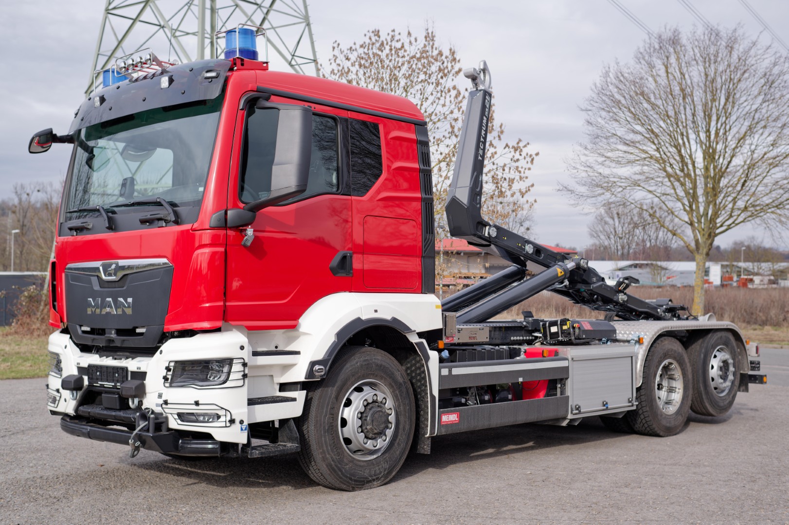 Feuerwehr Wesel MEINDL Fahrzeugbau Feuerwehrfahrzeug SCANIA LKW Wechsellader WLF, Abrollkipper Meiller Hänsch