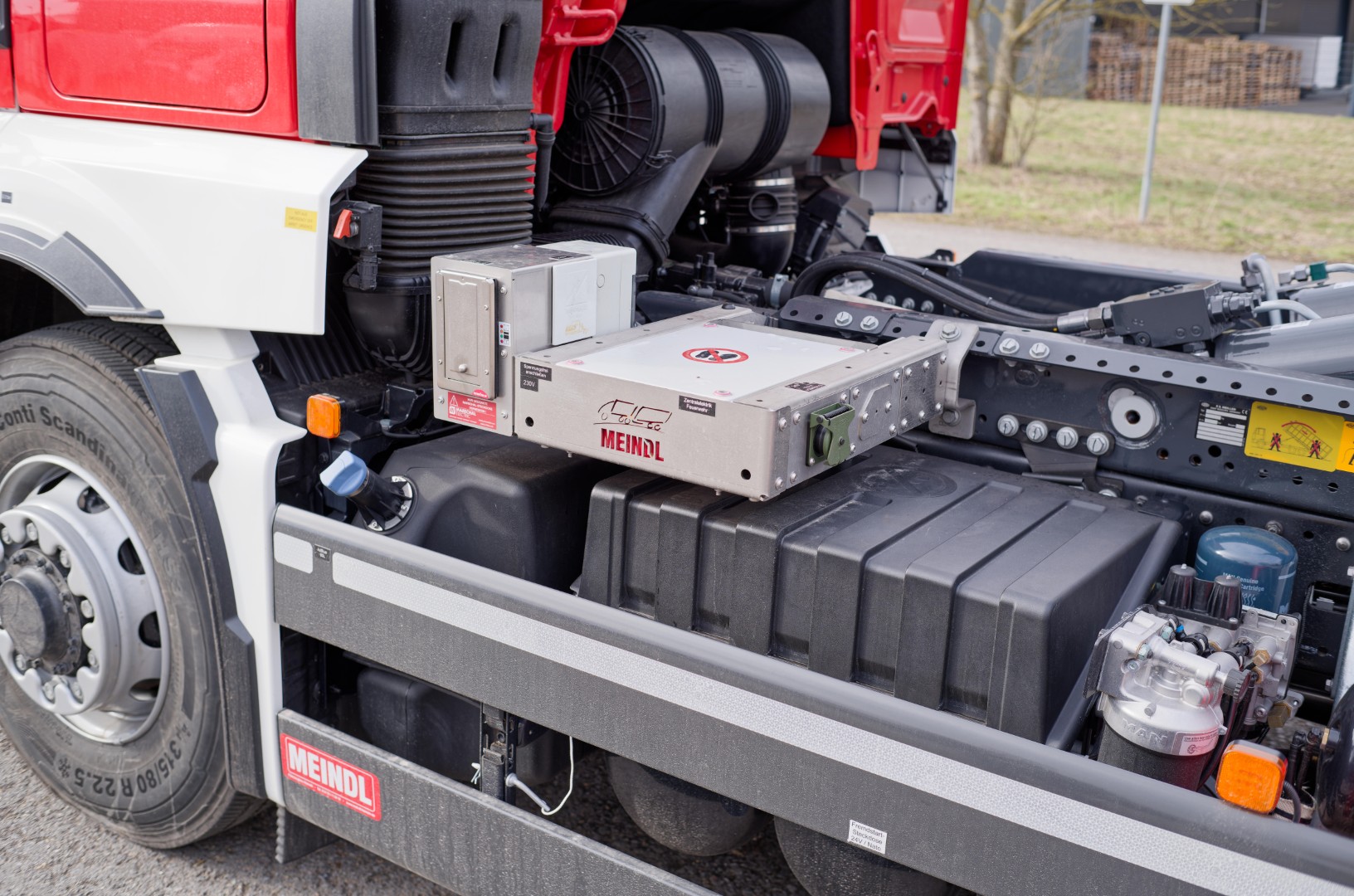 Feuerwehr Wesel MEINDL Fahrzeugbau Feuerwehrfahrzeug SCANIA LKW Wechsellader WLF, Abrollkipper Meiller Hänsch