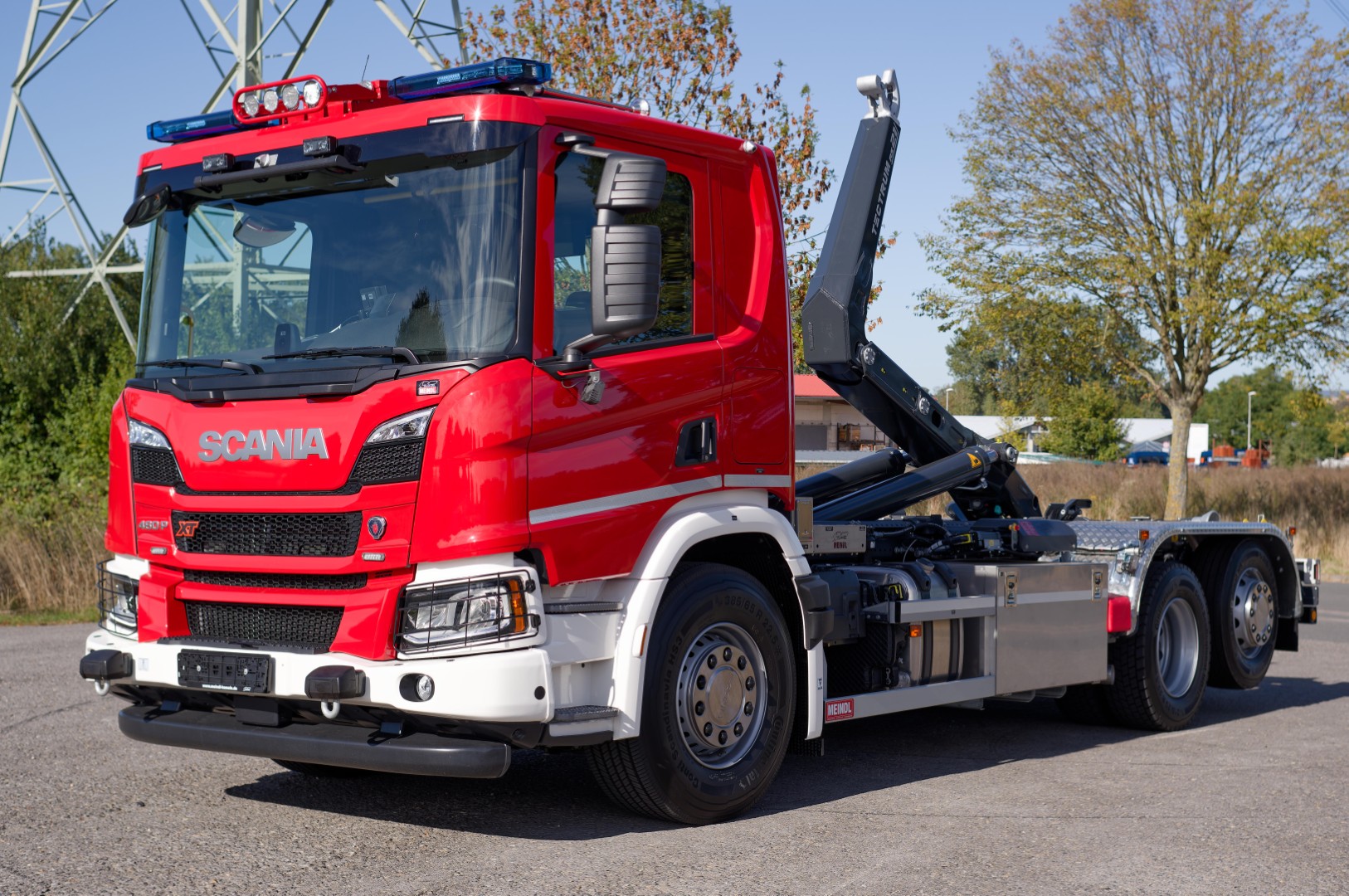 SCANIA Feuerwehrfahrzeug LKW Wechsllader WLF 26/6900, Feuerwehr Gütersloh Abrollkipper Meiller MEINDL Fahrzeugbau