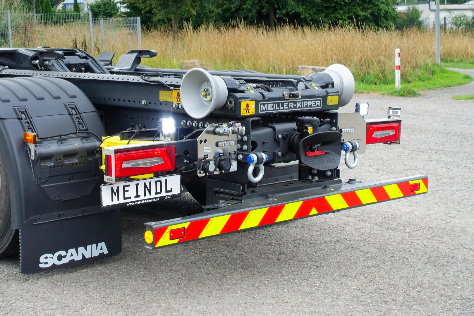 SCANIA Feuerwehrfahrzeug LKW Wechsellader WLF 26/6900, Feuerwehr Ibbenbüren Abrollkipper Meiller MEINDL Fahrzeugbau, Ladekran Hiab