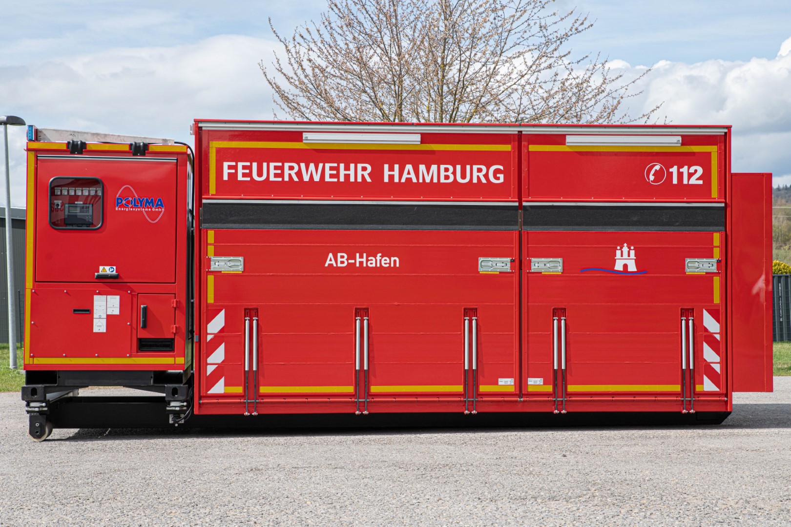 Abrollbehälter AB-Hafen Feuerwehr Hamburg Polyma Stromerzeuger 