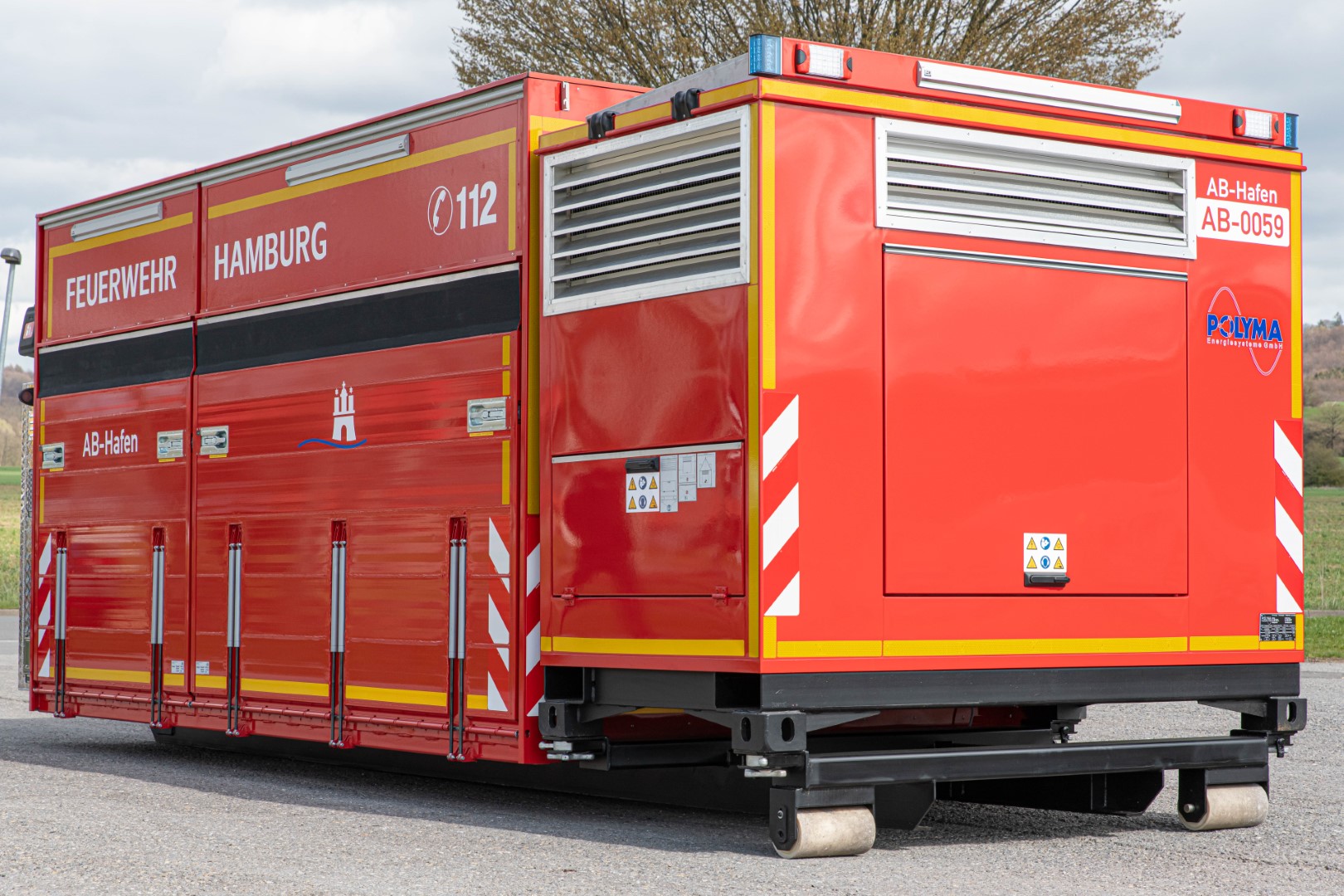 Abrollbehälter AB-Hafen Feuerwehr Hamburg Polyma Stromerzeuger