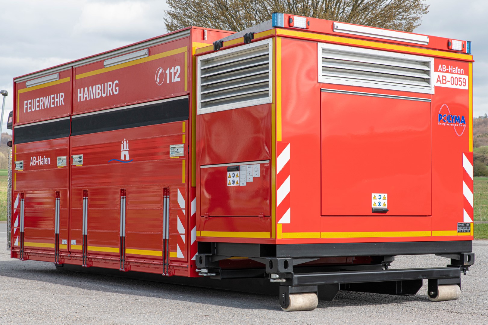 Abrollbehälter AB-Hafen Feuerwehr Hamburg Polyma Stromerzeuger 