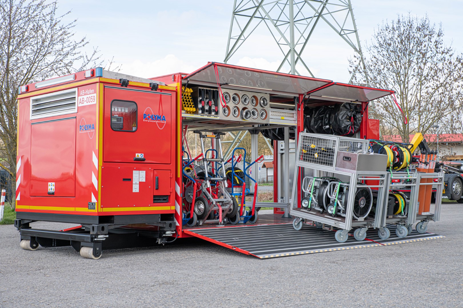 Abrollbehälter AB-Hafen Feuerwehr Hamburg Polyma Stromerzeuger