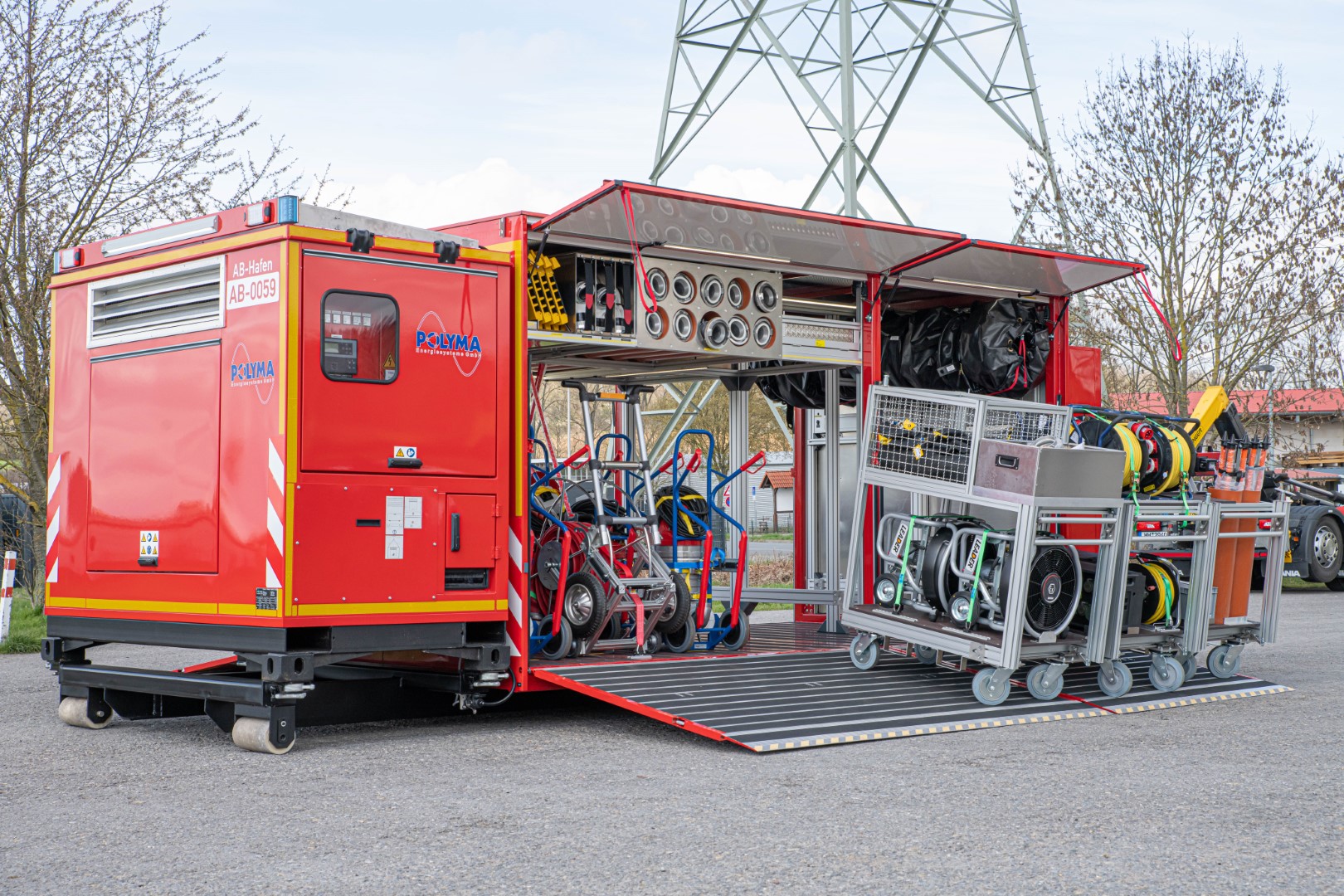 Abrollbehälter AB-Hafen Feuerwehr Hamburg Polyma Stromerzeuger 