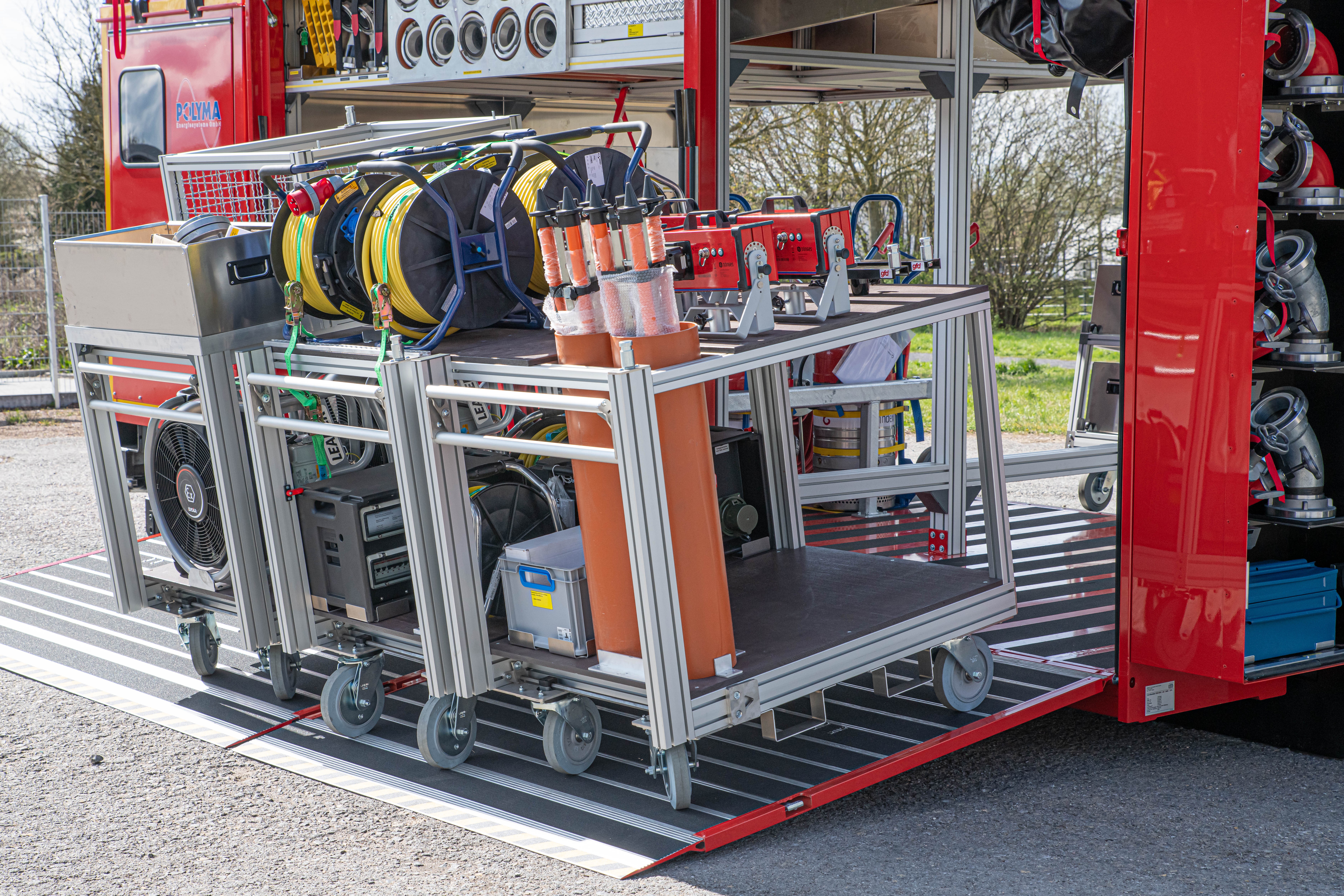 Abrollbehälter AB-Hafen Feuerwehr Hamburg Polyma Stromerzeuger 